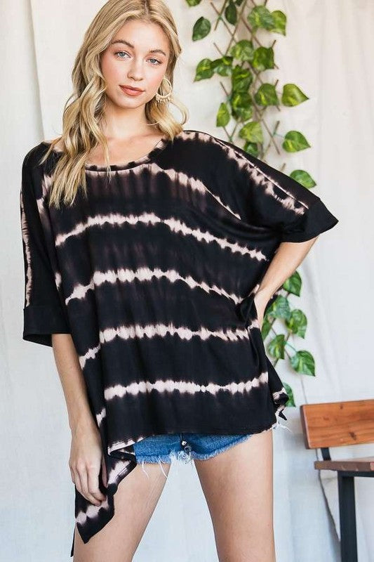 STRIPED TIE DYE ROUND NECK TUNIC- 3 COLORS