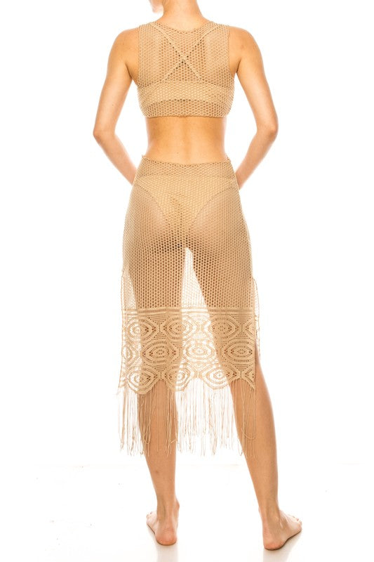 Relaxing Crochet with Tinsel Bottom Mid Cutout Coverup-5 Colors