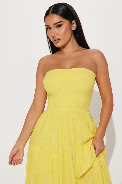 Yellow Tube Smocked Top Maxi Dress