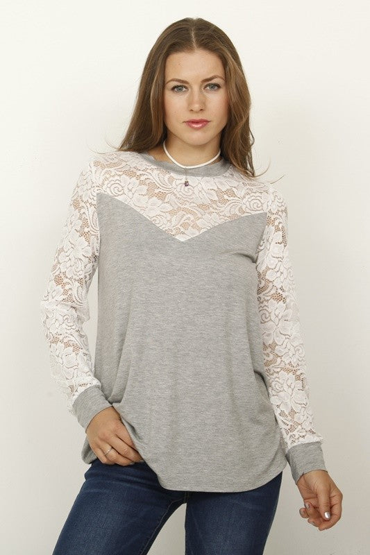 Lace Sleeve Heart Top- 2 Colors
