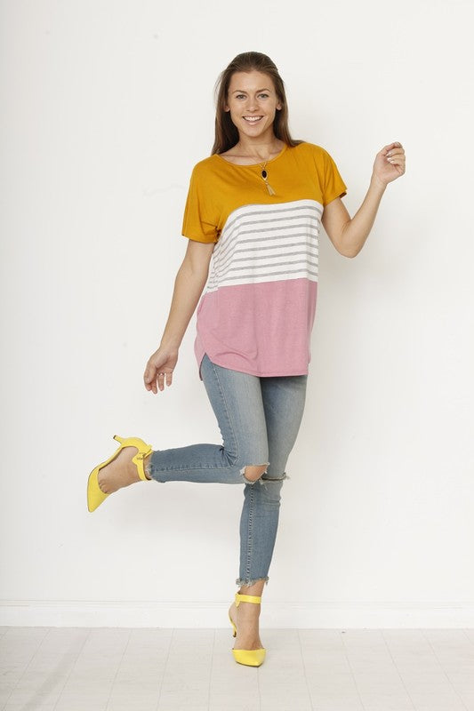 Three Color Block Tunic Top-2 Colors