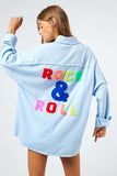 "Rock & Roll" Multi Color Letters Fringed Hem Detail Shirt- 2 Colors