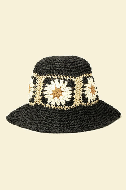 Packable Crochet Granny Square Bucket Hat