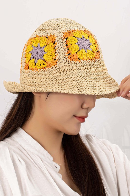 Packable Crochet Granny Square Bucket Hat