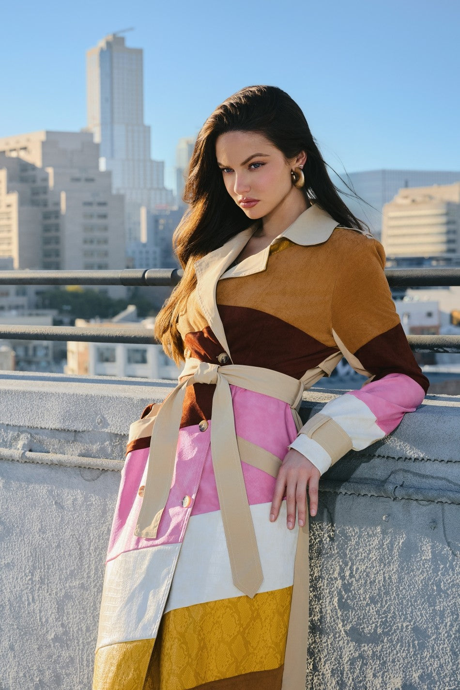 Leather & Suede Color Block Trench Coat- PRE-ORDER
