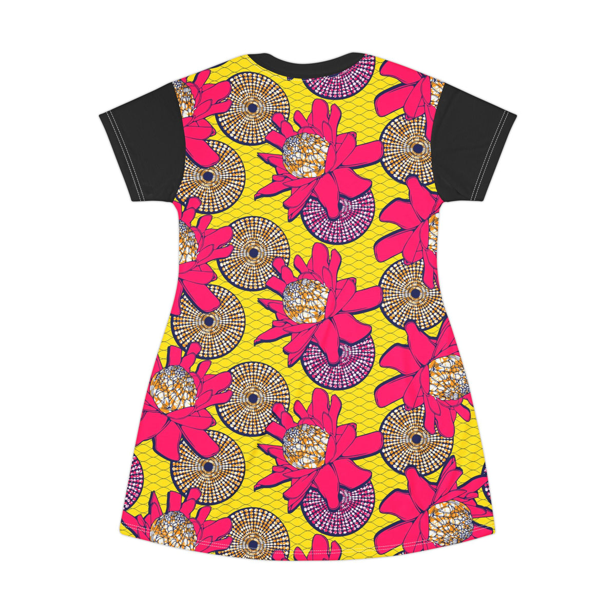 Vestido T-Shirt com Estampa Floral Bold e Manga Preta