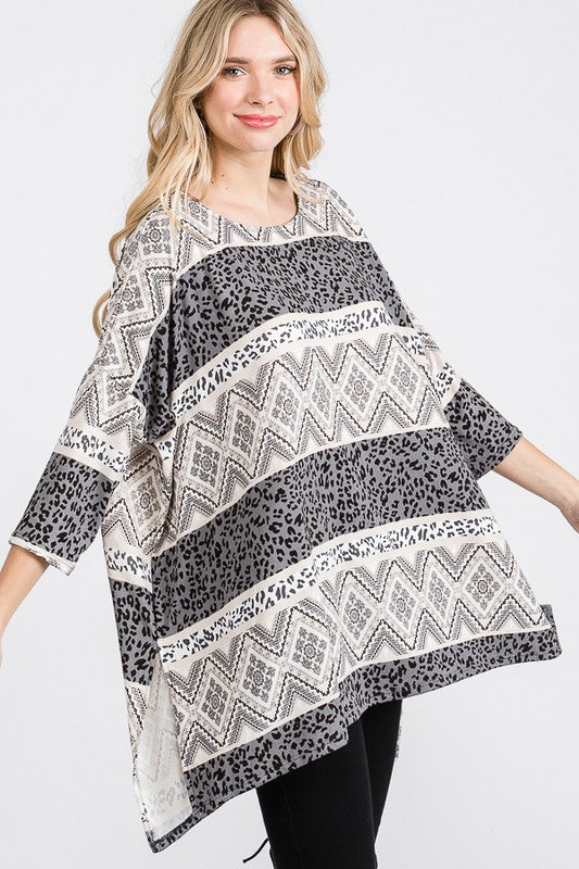 TRIBAL PRINT OVERSIZE TOP- 2 COLORS