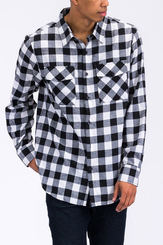 Men's Regular Fit Checker Plaid Flannel Long Sleeve-3 Colors