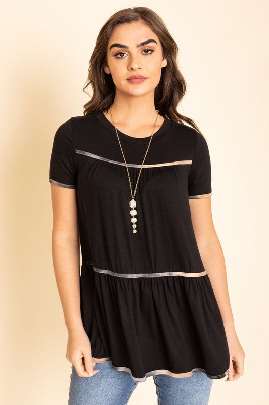 Tiered Tie Dye Accent Tunic Top-3 Colors