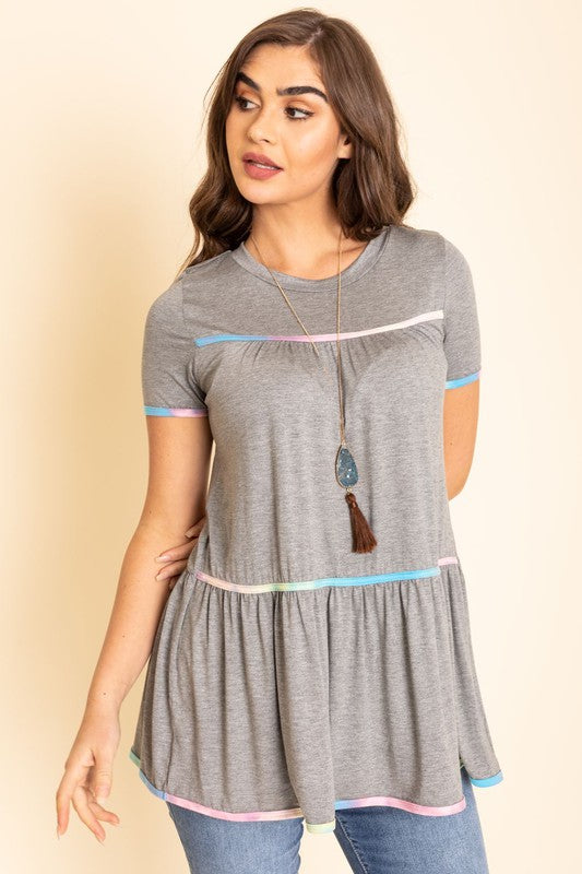 Tiered Tie Dye Accent Tunic Top-3 Colors
