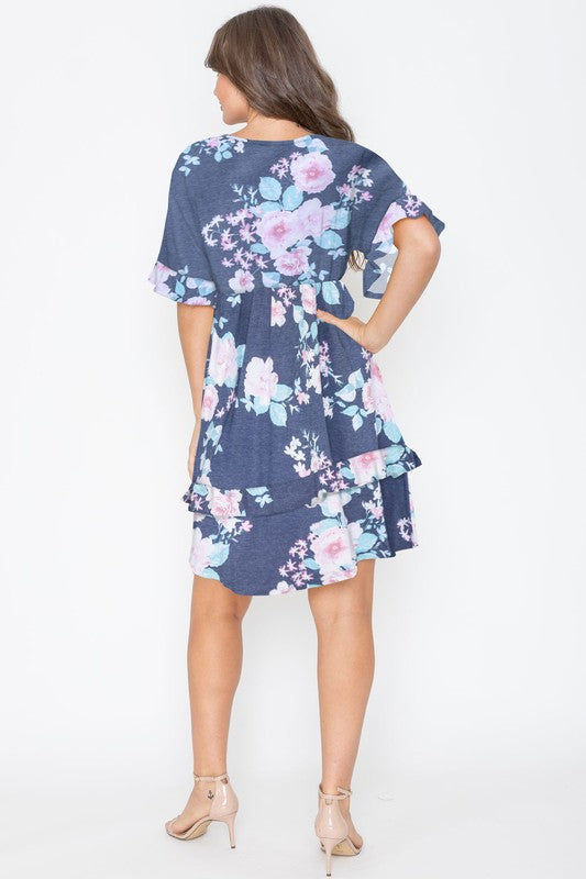 Floral V Neck Ruffle Dress-2 Colors