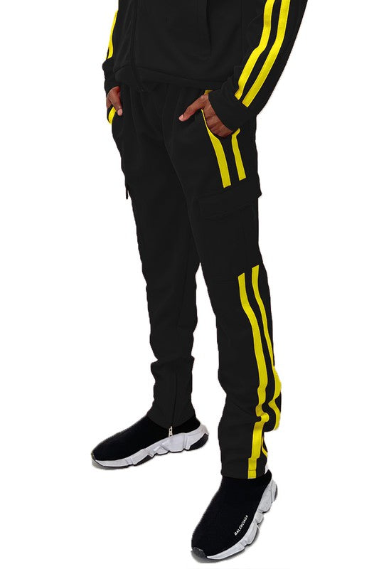 Men's Two Stripe Cargo Pouch Track Pants- 8 Colors