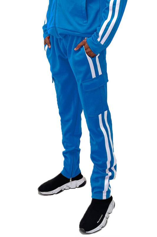 Men's Two Stripe Cargo Pouch Track Pants- 8 Colors