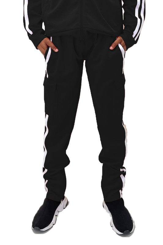 Men's Two Stripe Cargo Pouch Track Pants- 8 Colors