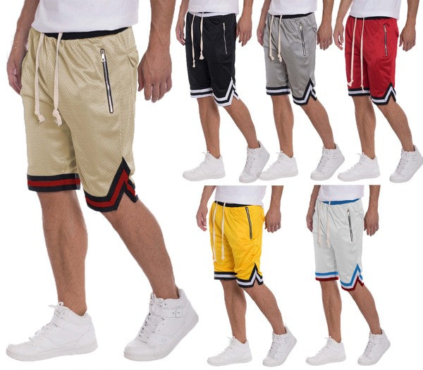 MEN'S STRIPED BAND SOLID BASKETBALL SHORTS-7 COLORS