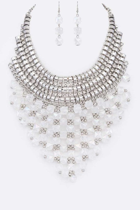 Statement Glass Bib Necklace Set-2 Colors