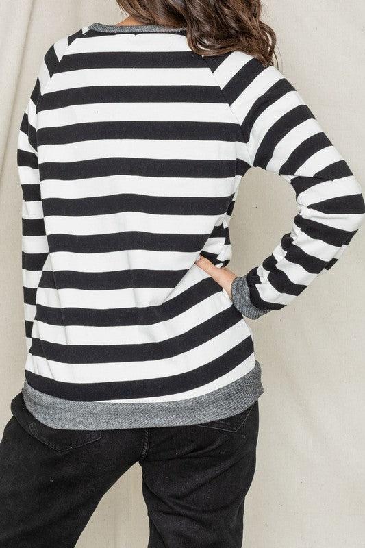 Plus Size Stripe V- Stich Tunic
