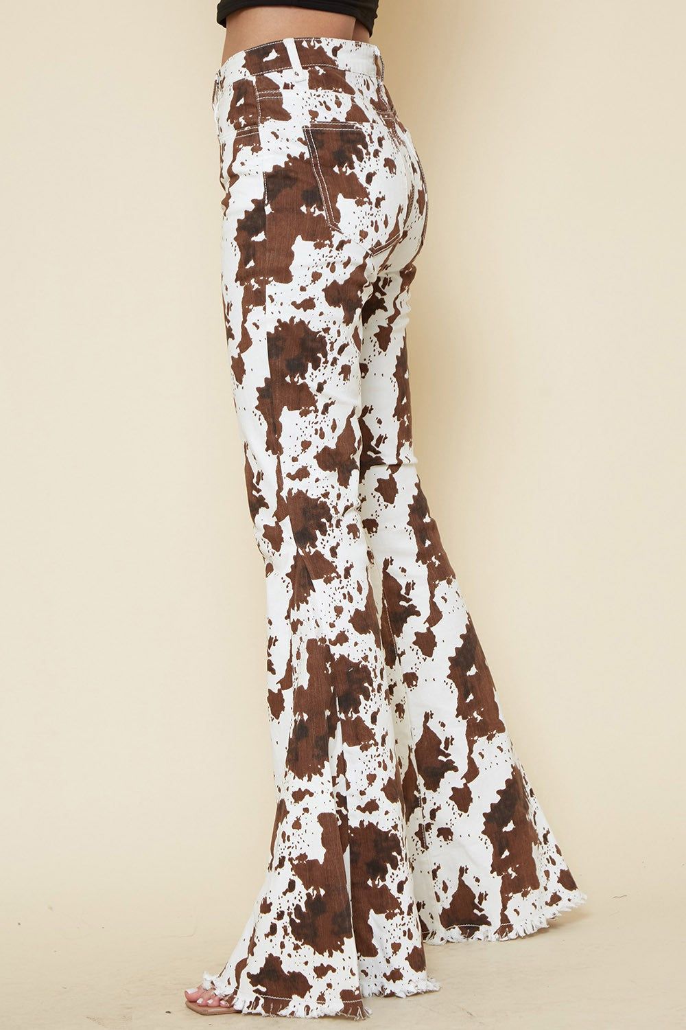 COW ANIMAL PRINT DENIM FLARE BELL BOTTOM JEANS