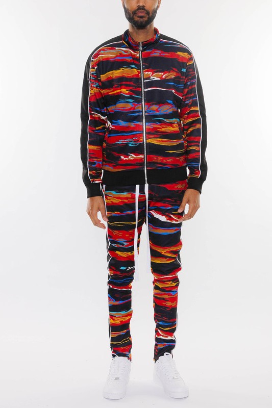 MENS PRINT FULL ZIP TRACK SUIT SET-3 COLORS