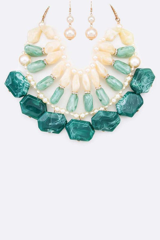 Pebble Resin Statement Necklace Set