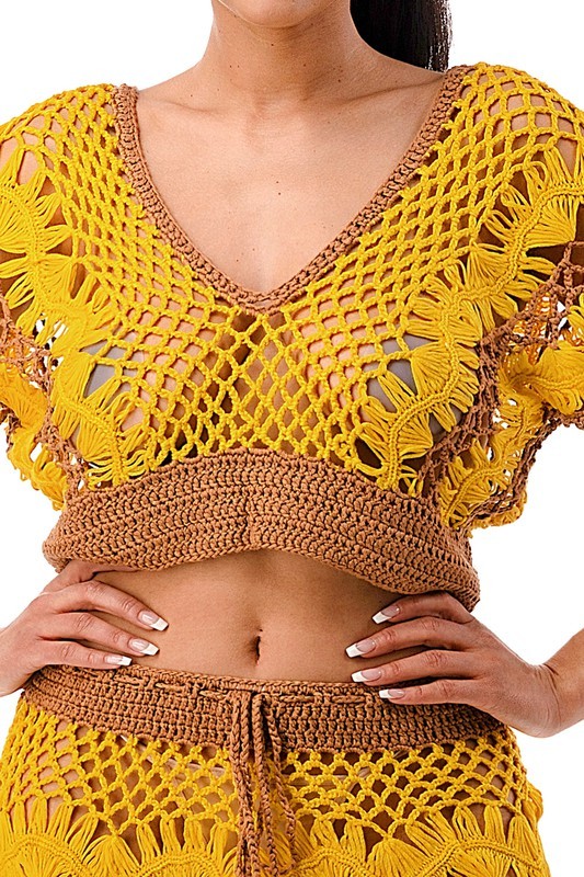 Conjunto de Saia de Crochê de Acrílico para Praia