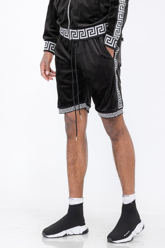 Men's Status Print Velour Shorts Suede Shorts