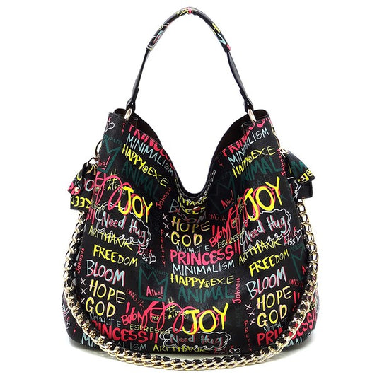 Multi Graffiti 2-in-1 Bucket Shoulder Bag Hobo Set