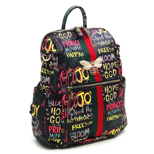 Graffiti Queen Bee Striped Convertible Backpack
