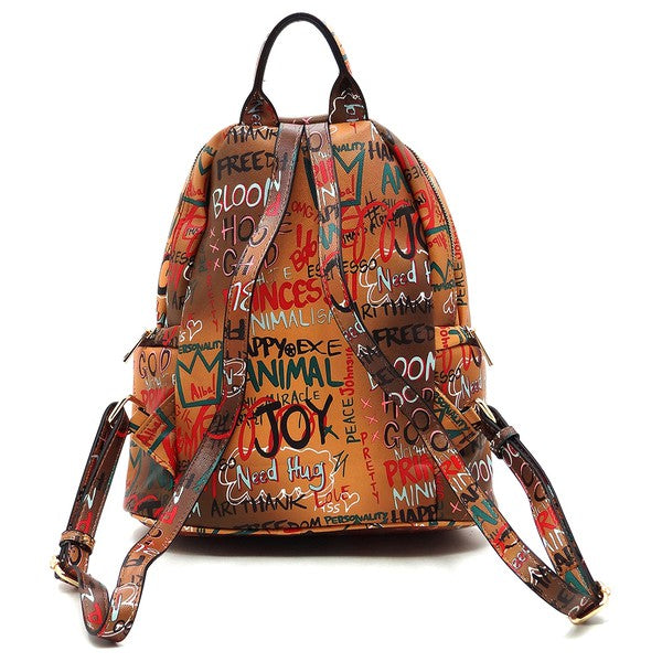 Multi Graffiti Print Backpack