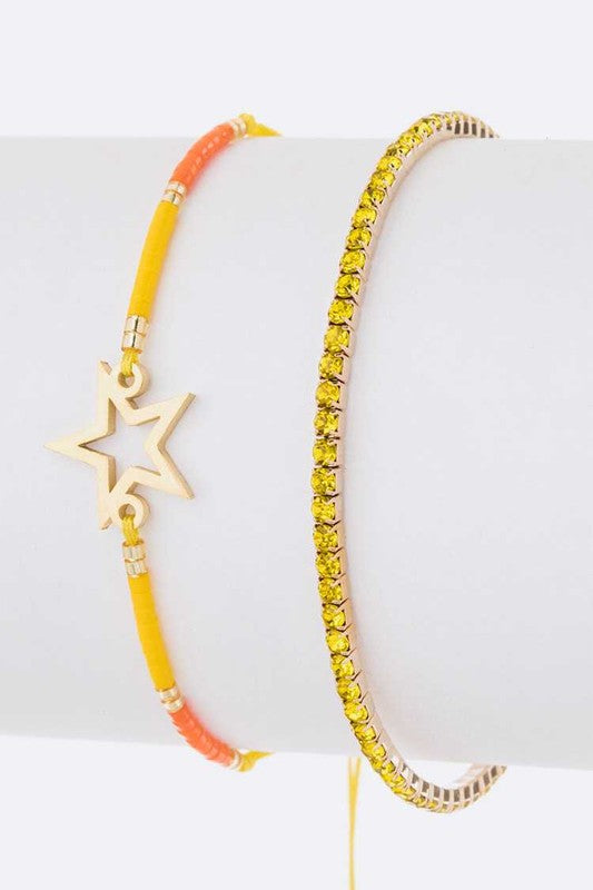 Star Charm String Rhinestone Bracelet Set-5 Colors