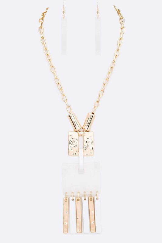 Mix Media Resin Pendant Long Necklace Set- 4 Colors