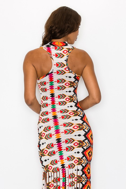 Printed Fringe Maxi Dress