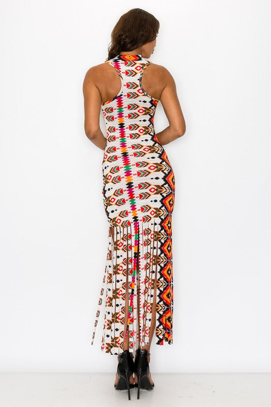 Printed Fringe Maxi Dress