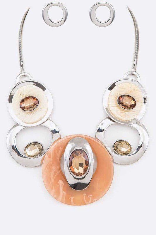 Crystal Hoops Statement Necklace Set- 8 Colors