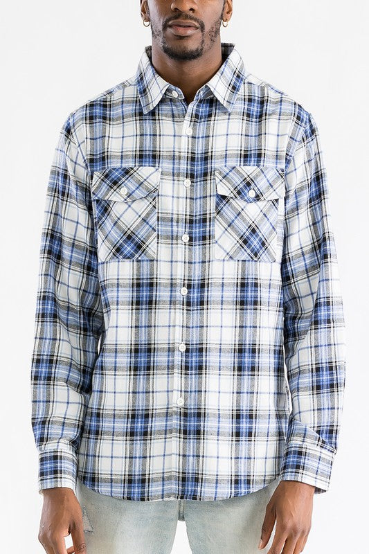Men's Regular Fit Checker Plaid Flannel Long Sleeve-9 Colors