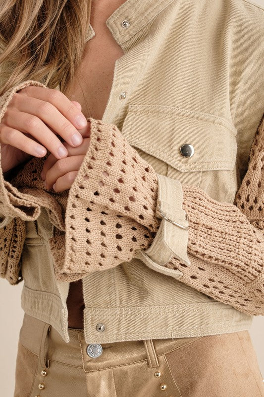 Twill Crop Crochet SLV Jacket-2 Colors