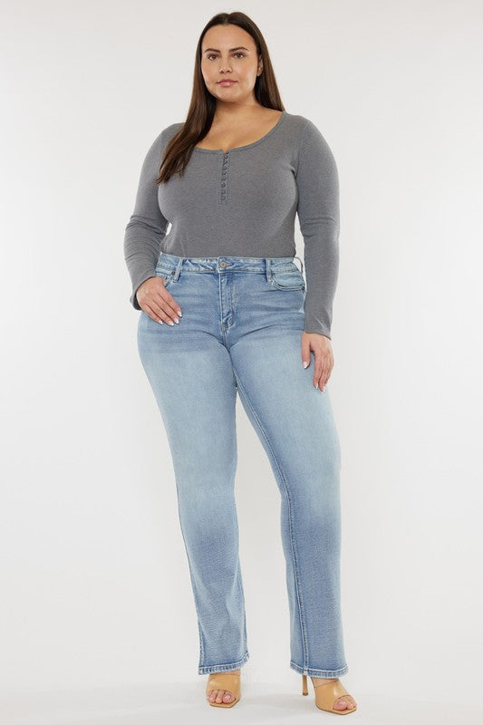 Kan Can USA Calça Jeans Bootcut Plus Size de Cintura Média Lavagem Média Y2K