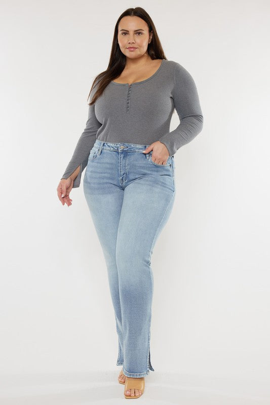 Kan Can USA Calça Jeans Bootcut Plus Size de Cintura Média Lavagem Média Y2K