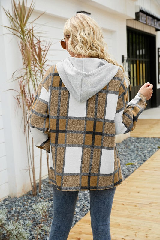 Shacket Feminino de Manga Longa Com Capuz
