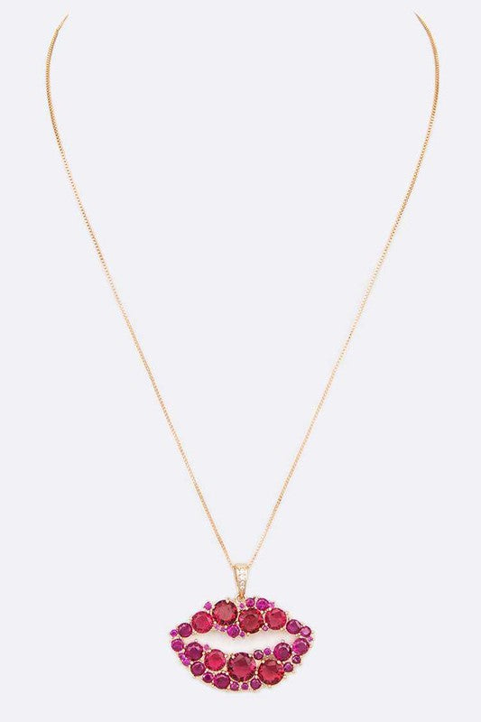 Cubic Zirconia Kiss Lips Pendant Necklace-2 Colors