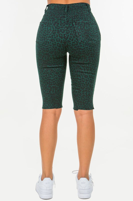 Leopard Print Bermuda Short in Pine Green