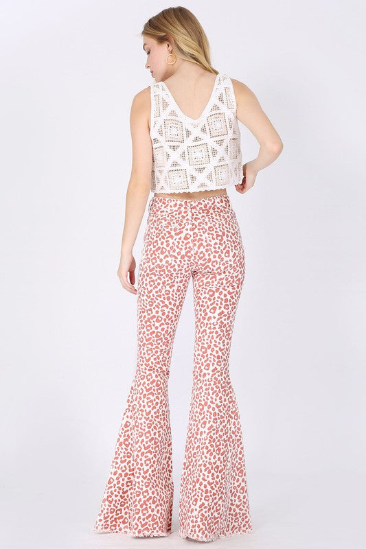LEOPARD PRINT FLARED DENIM PANTS
