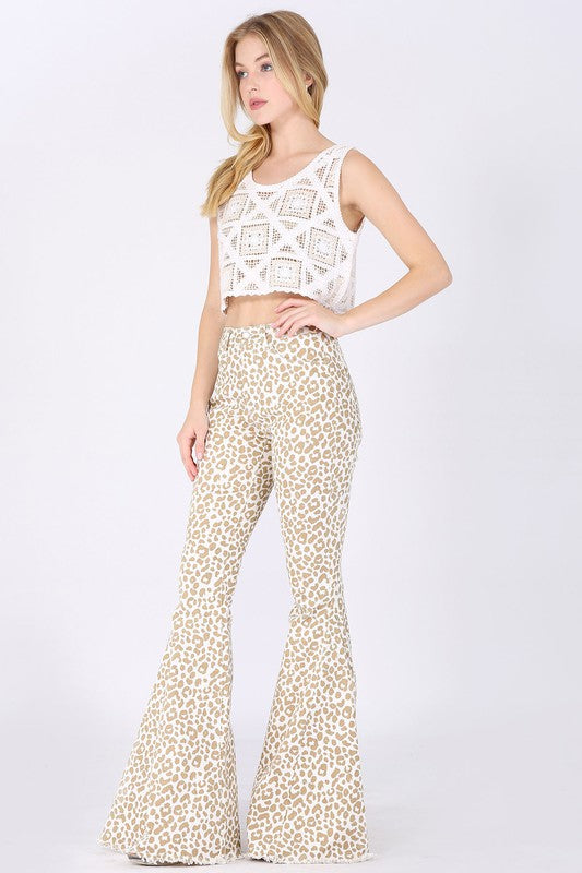 LEOPARD PRINT FLARED DENIM PANTS