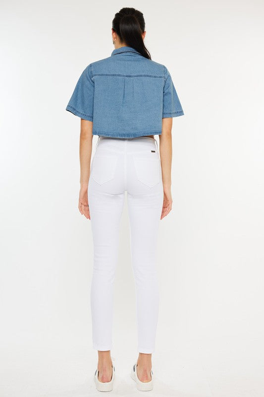 Calça Jeans Skinny de Cintura Alta e Tornozelo