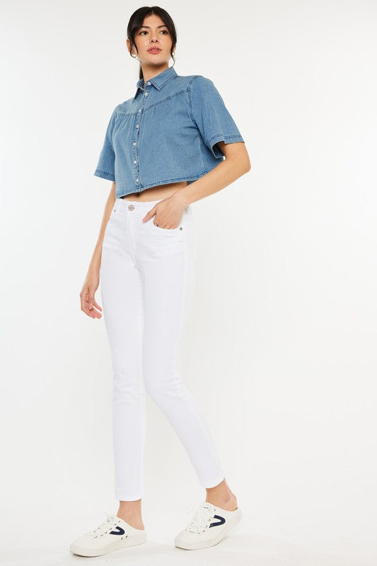 Calça Jeans Skinny de Cintura Alta e Tornozelo