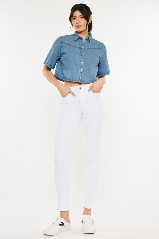 Calça Jeans Skinny de Cintura Alta e Tornozelo