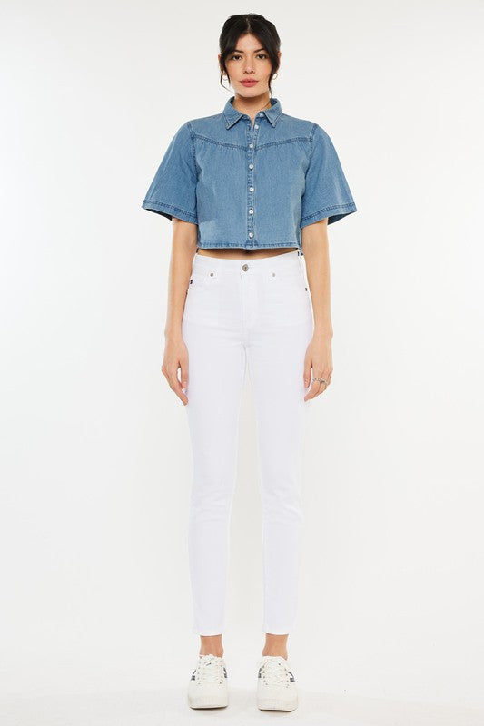 Calça Jeans Skinny de Cintura Alta e Tornozelo