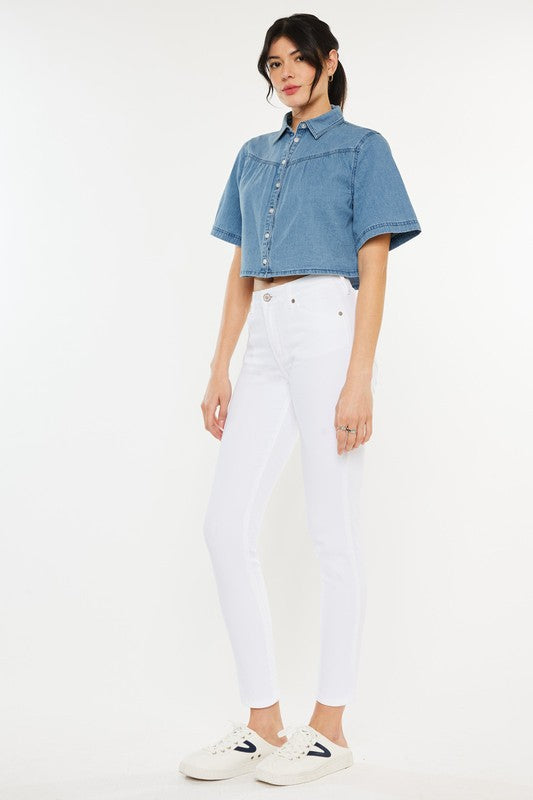 Calça Jeans Skinny de Cintura Alta e Tornozelo