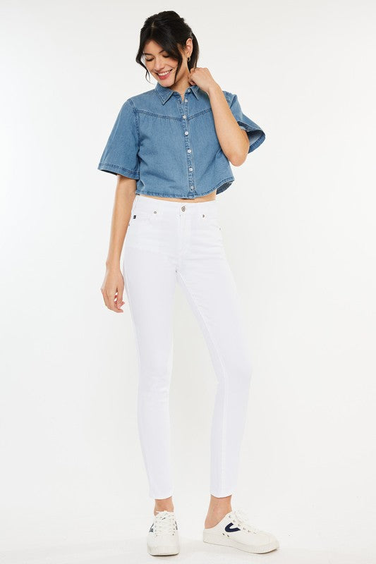 Calça Jeans Skinny de Cintura Alta e Tornozelo