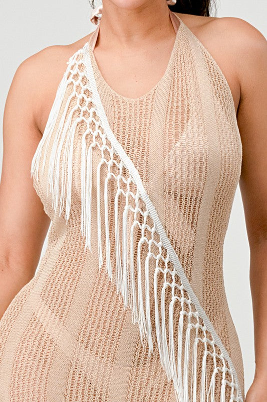 CONJUNTO DE SAÍDA DE PRAIA DE CROCHÊ COM FRANJAS